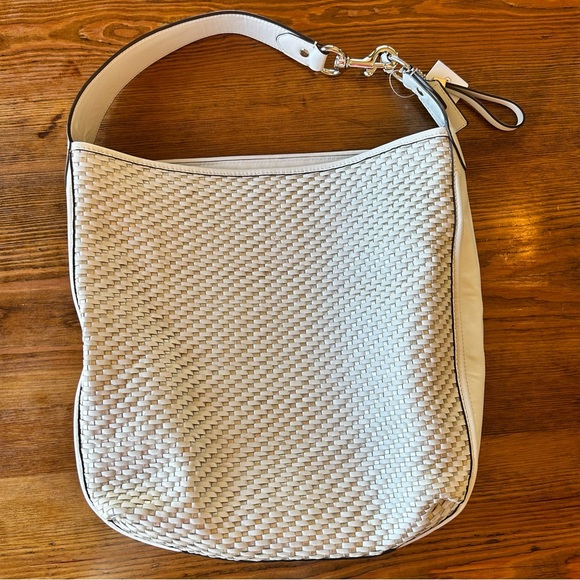$658 COACH Avery Park White Metallic Woven Hobo Bag Purse